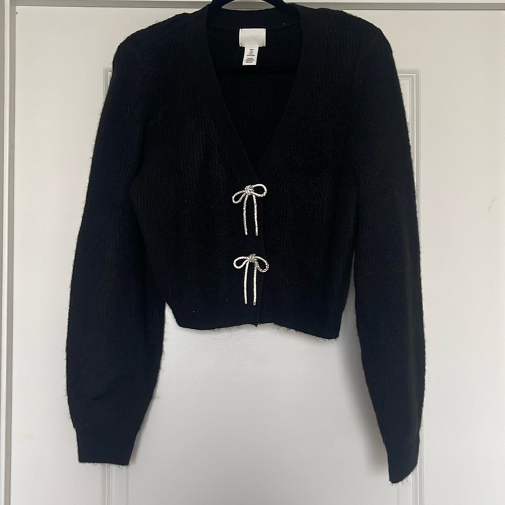 H&M Black Cardigan with Bow Details Size S